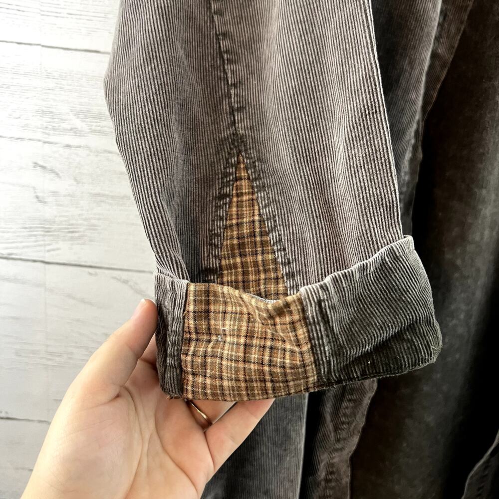 Dress Up Gray Corduroy & Plaid Shacket Size L - Picture 7 of 11